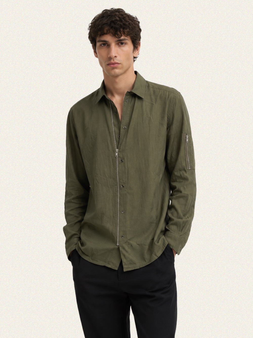 The Kooples Zip Detail Button-Down Shirt